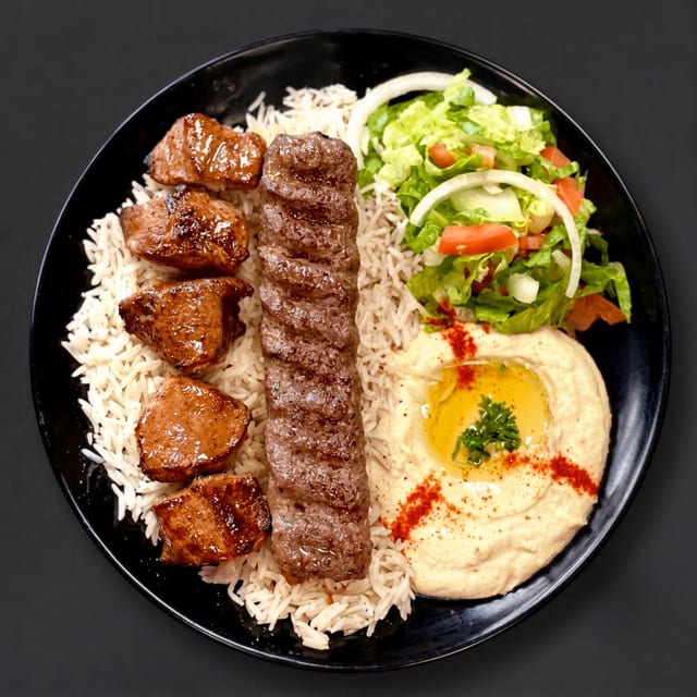 Lamb Kabob and Beef Kofta Combo.