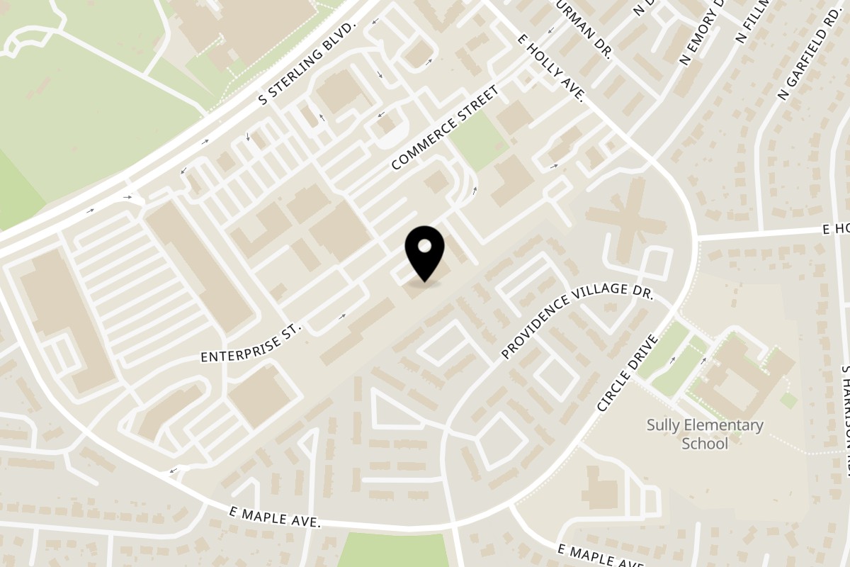 Map showing the location of SK Shawarma - Suhair's Kitchen on 156 Enterprise St in Sterling